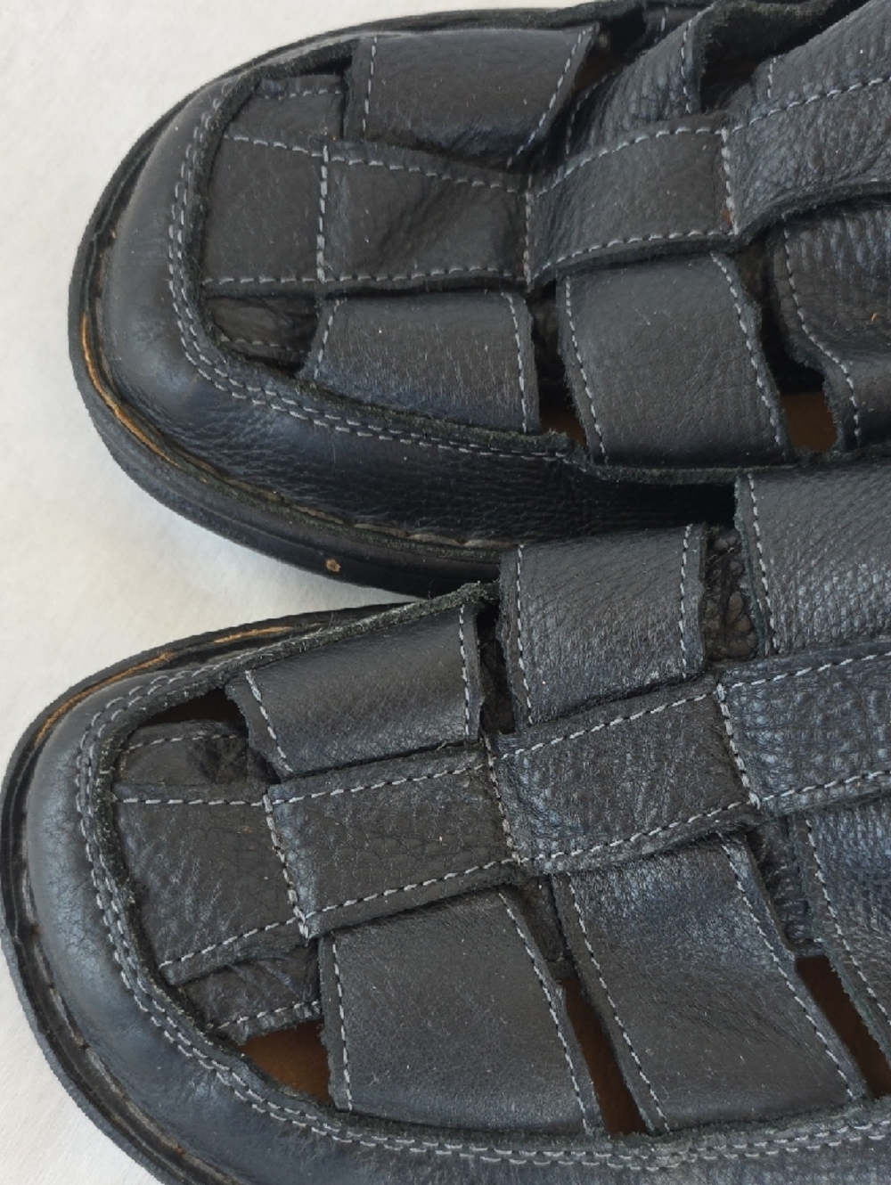 Men's Black Leather  Sandal Slip-On - Picture 4 of 9